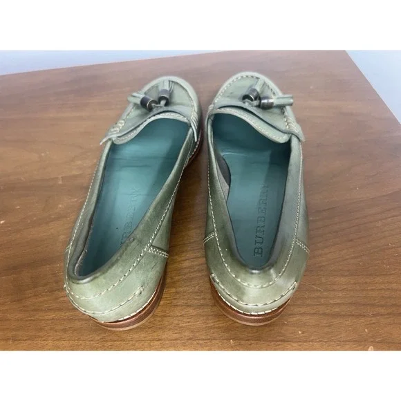 BURBERRY WOMENS LEATHER LOAFERS Green Tassel SHOES EU 36.5 ITALY - Picture 6 of 17
